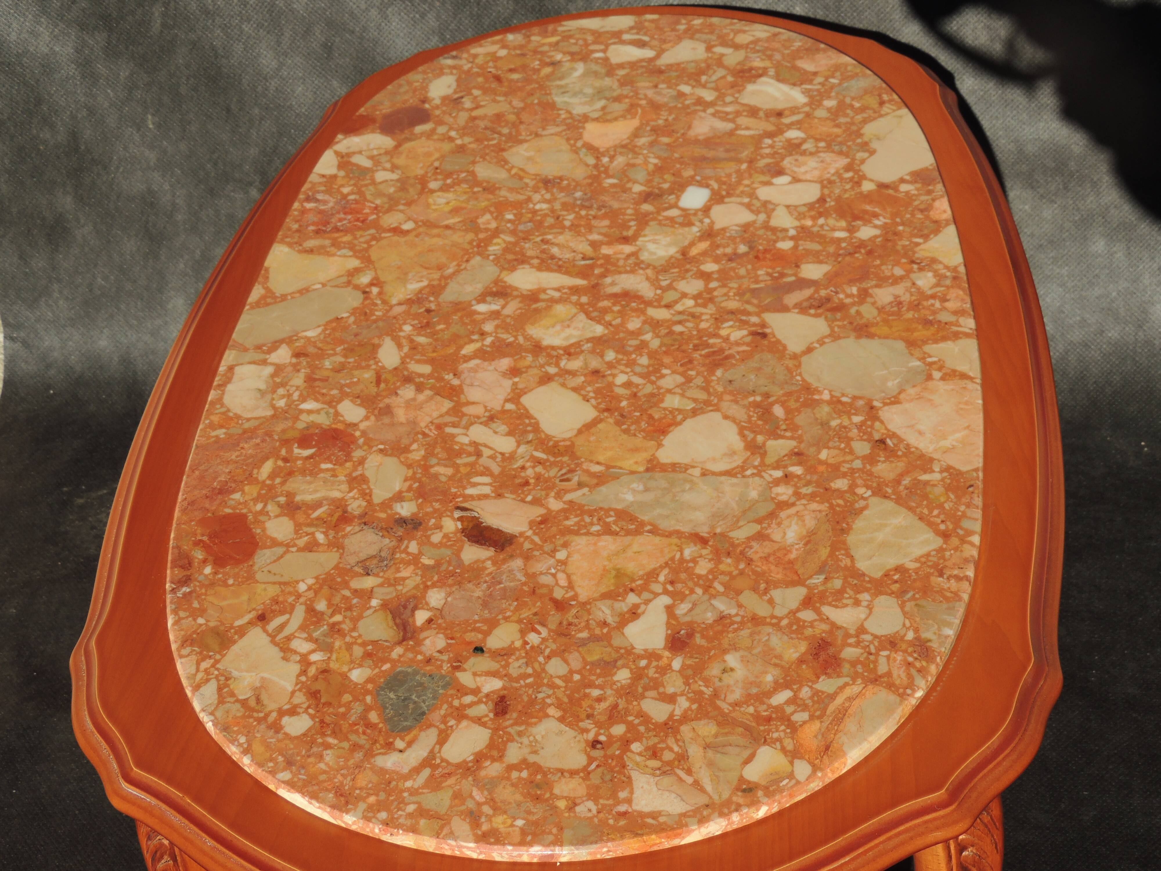 Coffee table ovalewood and marble pink salmon