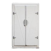 Art deco metal wardrobe, kitchen cupboard, vintage metal storage furniture, industrial decoration.