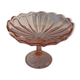 Coupe rose en verre moulé et pressé années 50