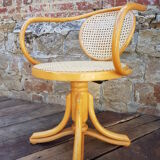 Fauteuil de bureau bois courbé et rotin