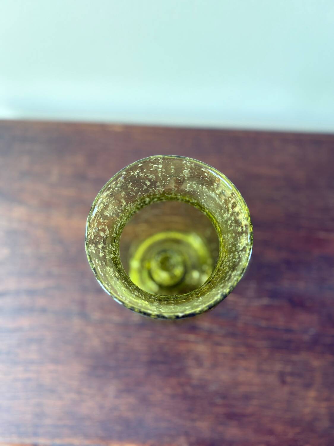 candle holder in biot green bubble glass from the 60s