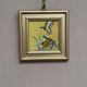 Mid-Century Oil on Panel “ Birds” by Unknown, Vintage & Framed 11 × 11 cm