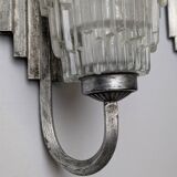 Pair of Ferro Art Iron and Glass Wall Sconces Art Deco Style 1970s