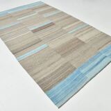 Tapis kilim vintage fait main beige et bleu, style scandinave naturel