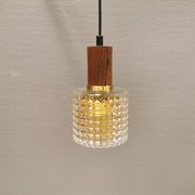 Older Swedish hanging lamp in multi-layered crystal glass with rosewood top and brass ring.