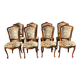 8 cherry wood chairs in Louis XV style with velvet upholstery.