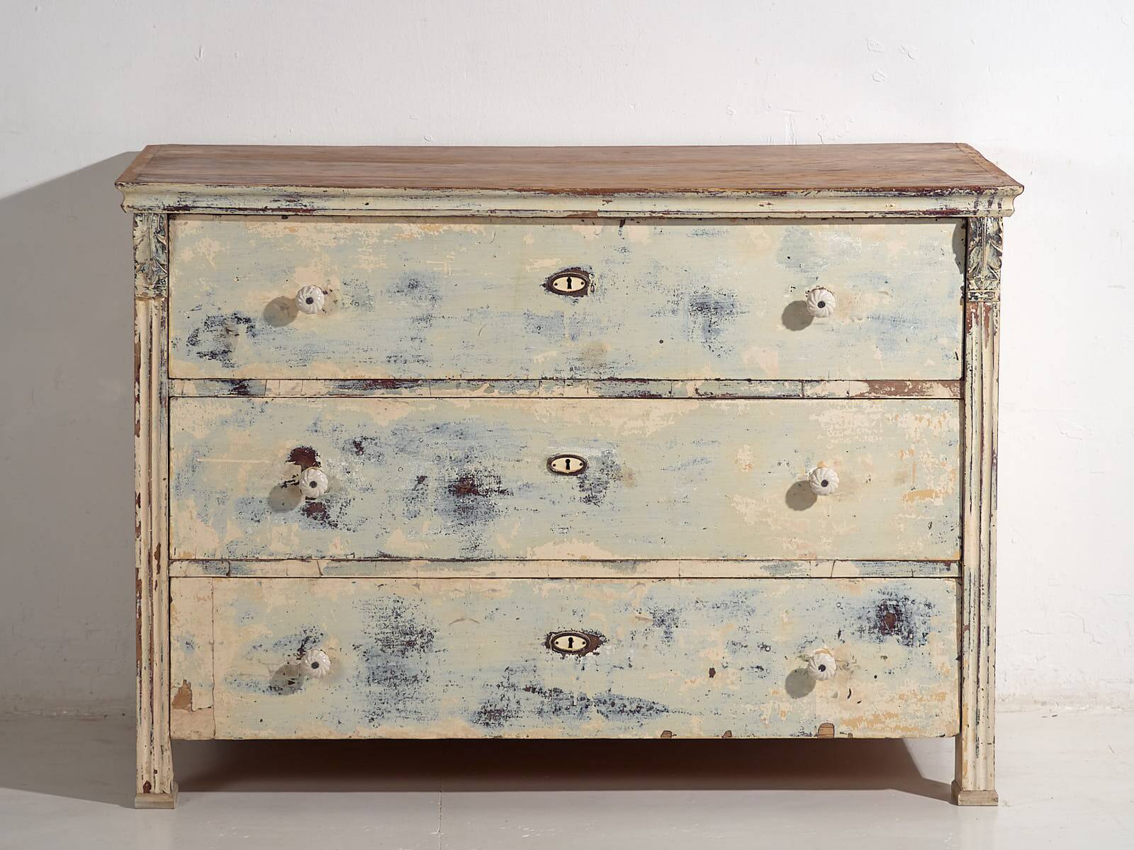 Antique chest of drawers with blue patina (c.1920) #17