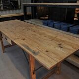 Table de travail vintage en sapin et en métal années 30