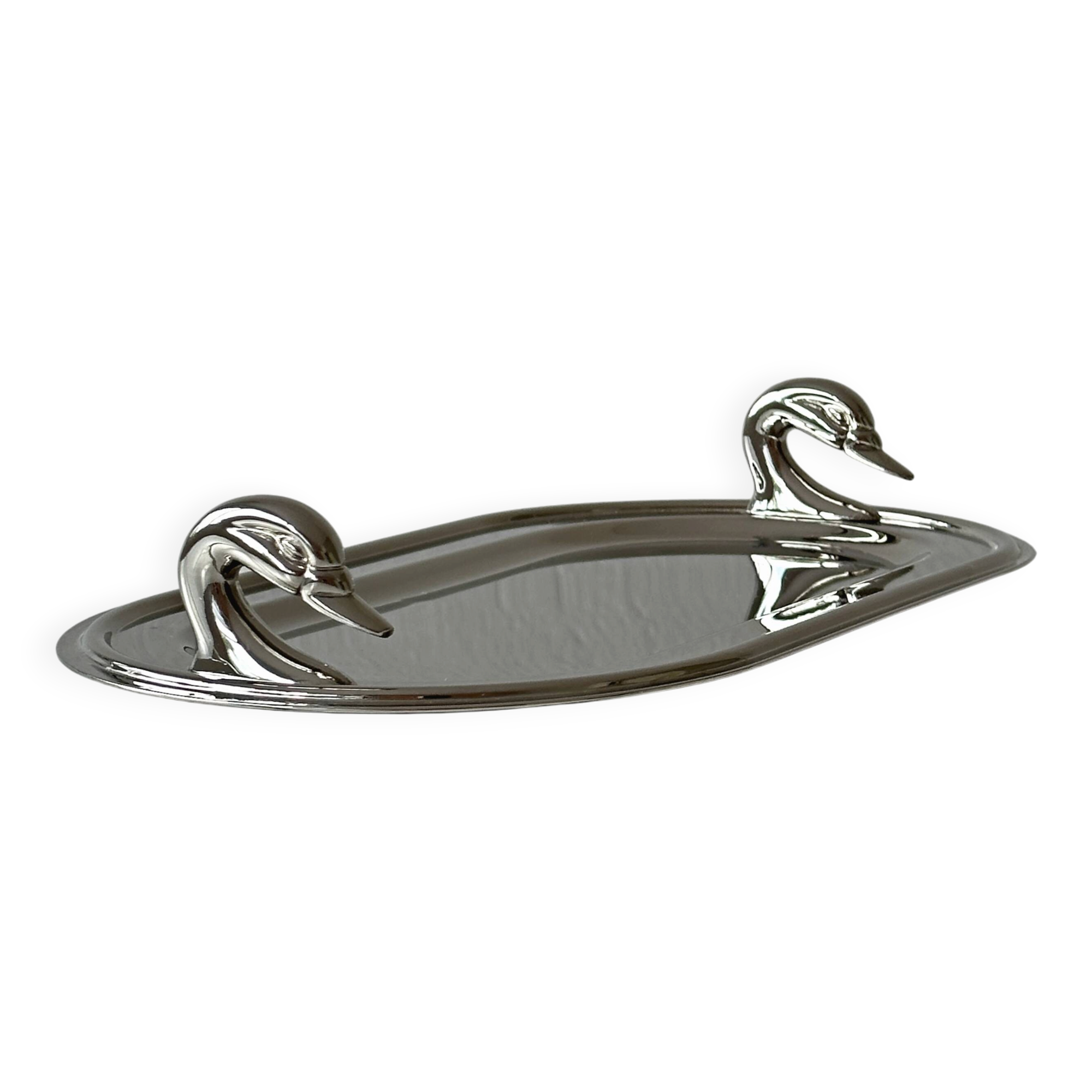 Metal dish with goose head handles serving tray