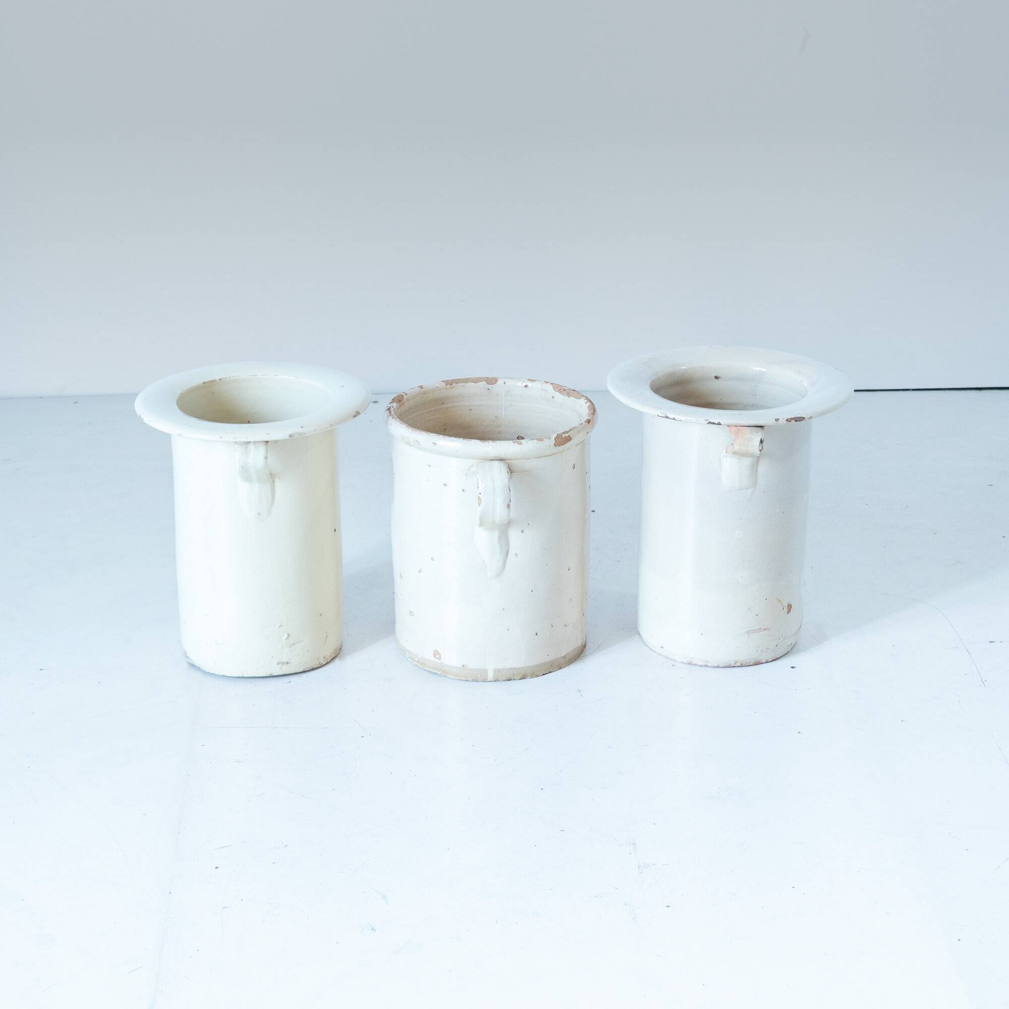 Antique Handmade Ceramic Vases, Set of Three, Italy 1900 circa