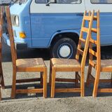 Set of 4 brutalist straw wood chairs