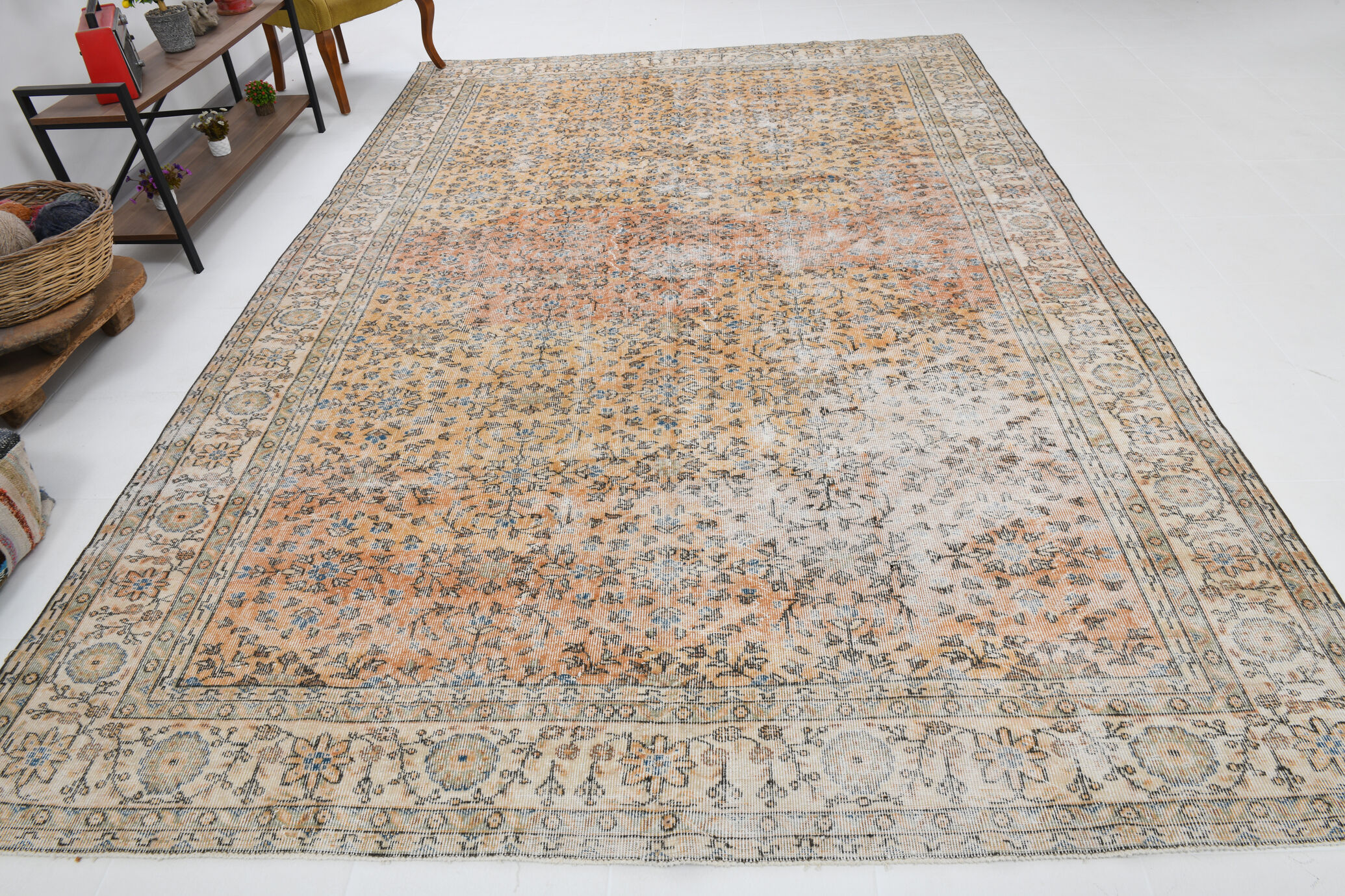 8x12 handmade orange foloral turkish rug 383x257cm