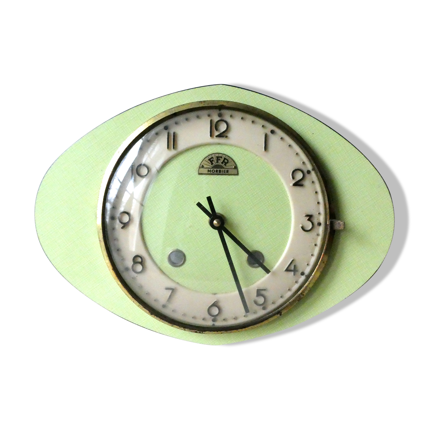 Pendulum wall clock FFR in formica green of the 1960s