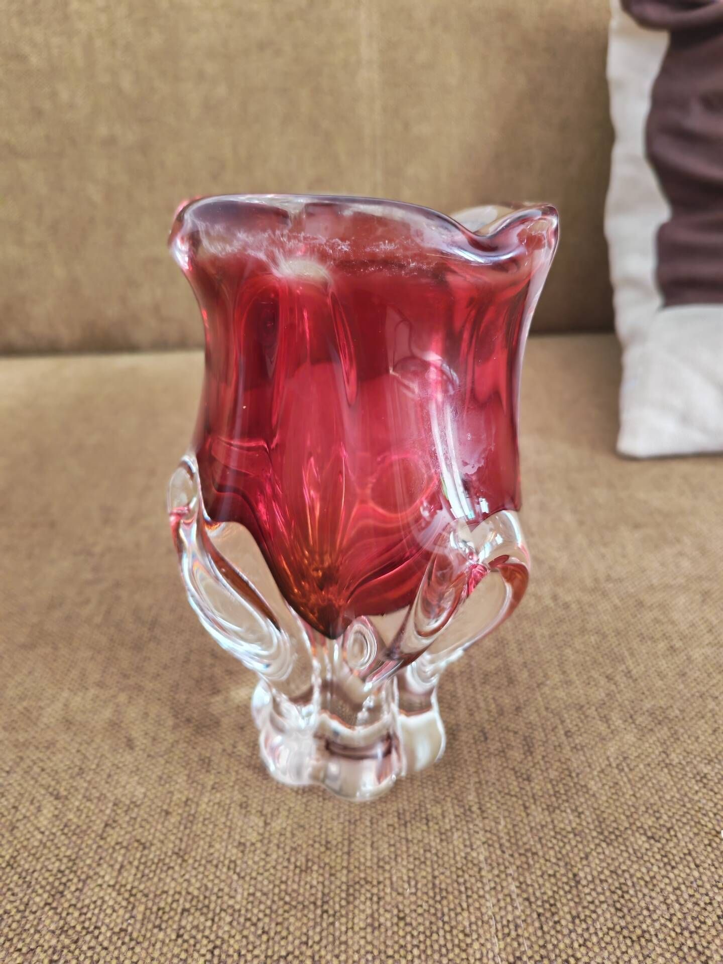 Art vase made of blown glass by Josef Hospodka, Bohemia 1960.