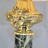 Lamp in gilded bronze & veined water green marble & pleated lampshade