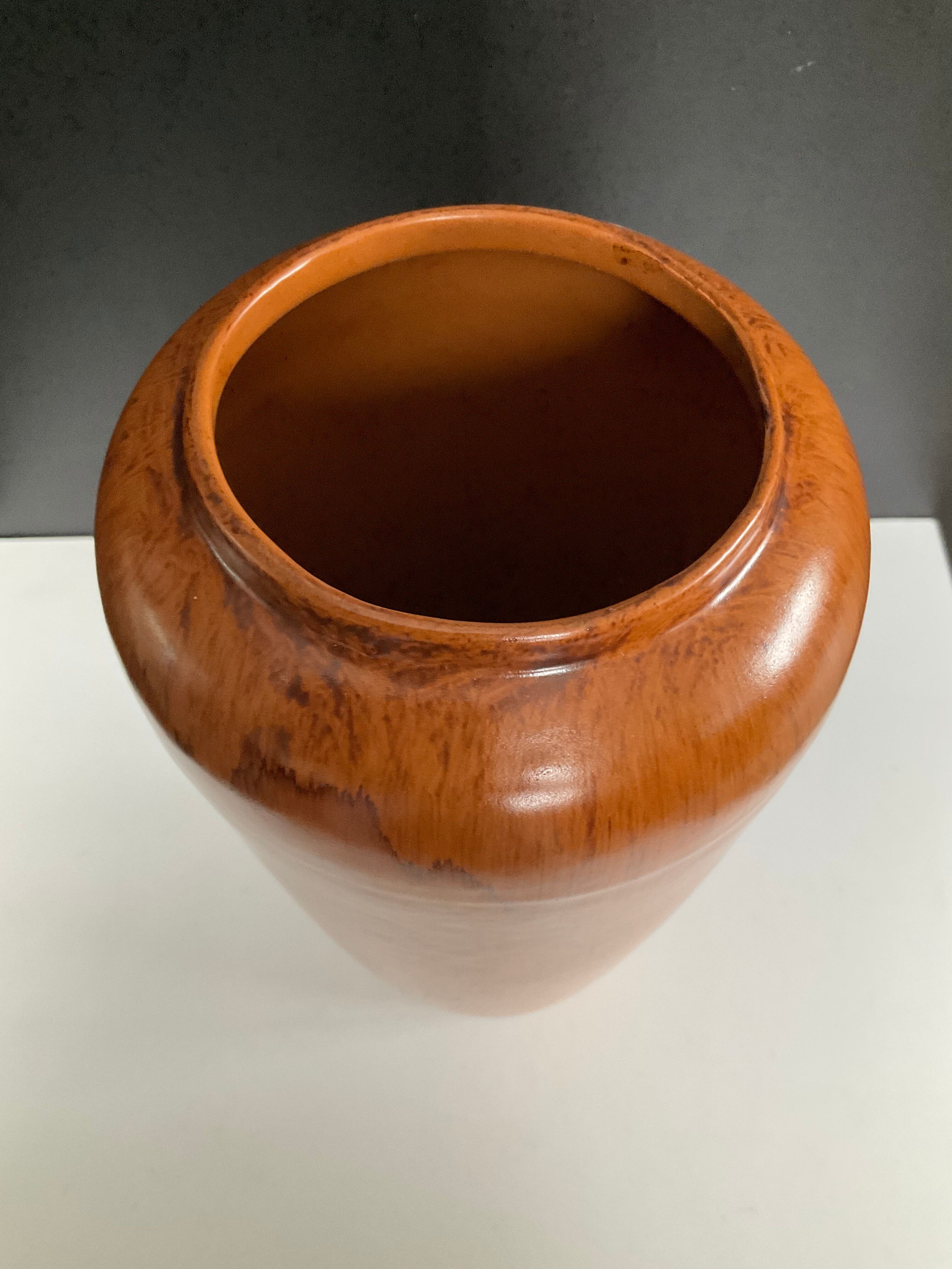 Vase vintage en céramique décor bois