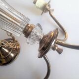 Chandelier 1950, 1960 3 lights gold metal and glass