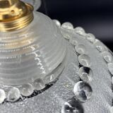 Set of 3 moulded glass pendant lights with cabochons, Art Deco style Ezan.