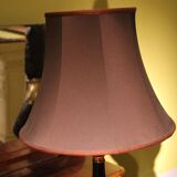 20th Century French Black Enamel Tole and Gilt Bronze Table Lamps with Silk Shade, Set of 2