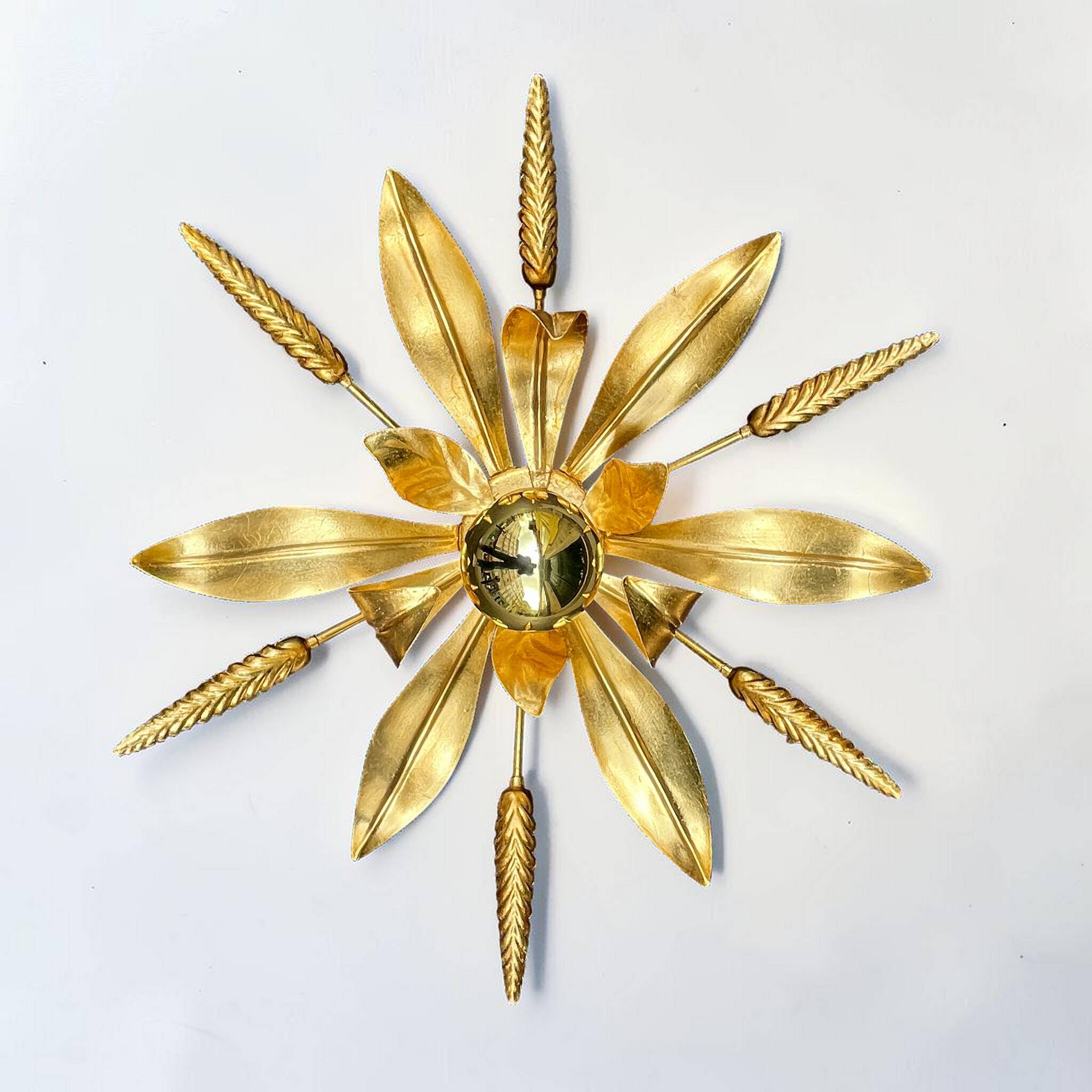 Gold leaf metal flower wall light Florentine wall light wheat ears