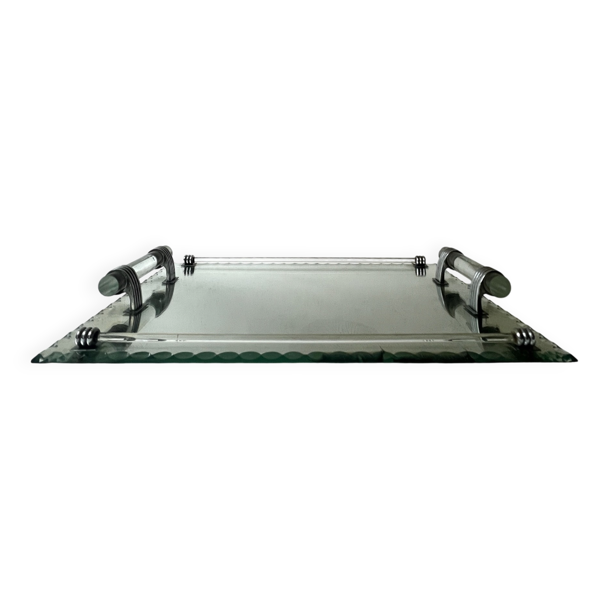 Large Art Deco plateau from the 1930s with mirror, chrome & glass, France