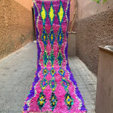 Berber hallway rug Boucherouite pink and fluorescent