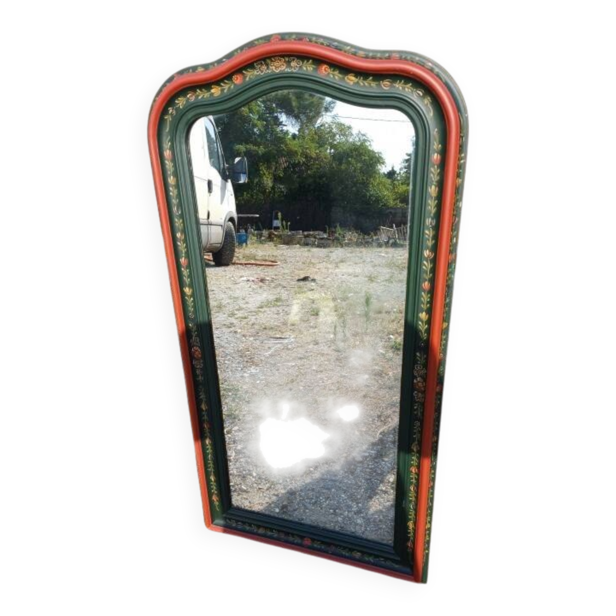 Painted wooden mirror with Savoyard decor