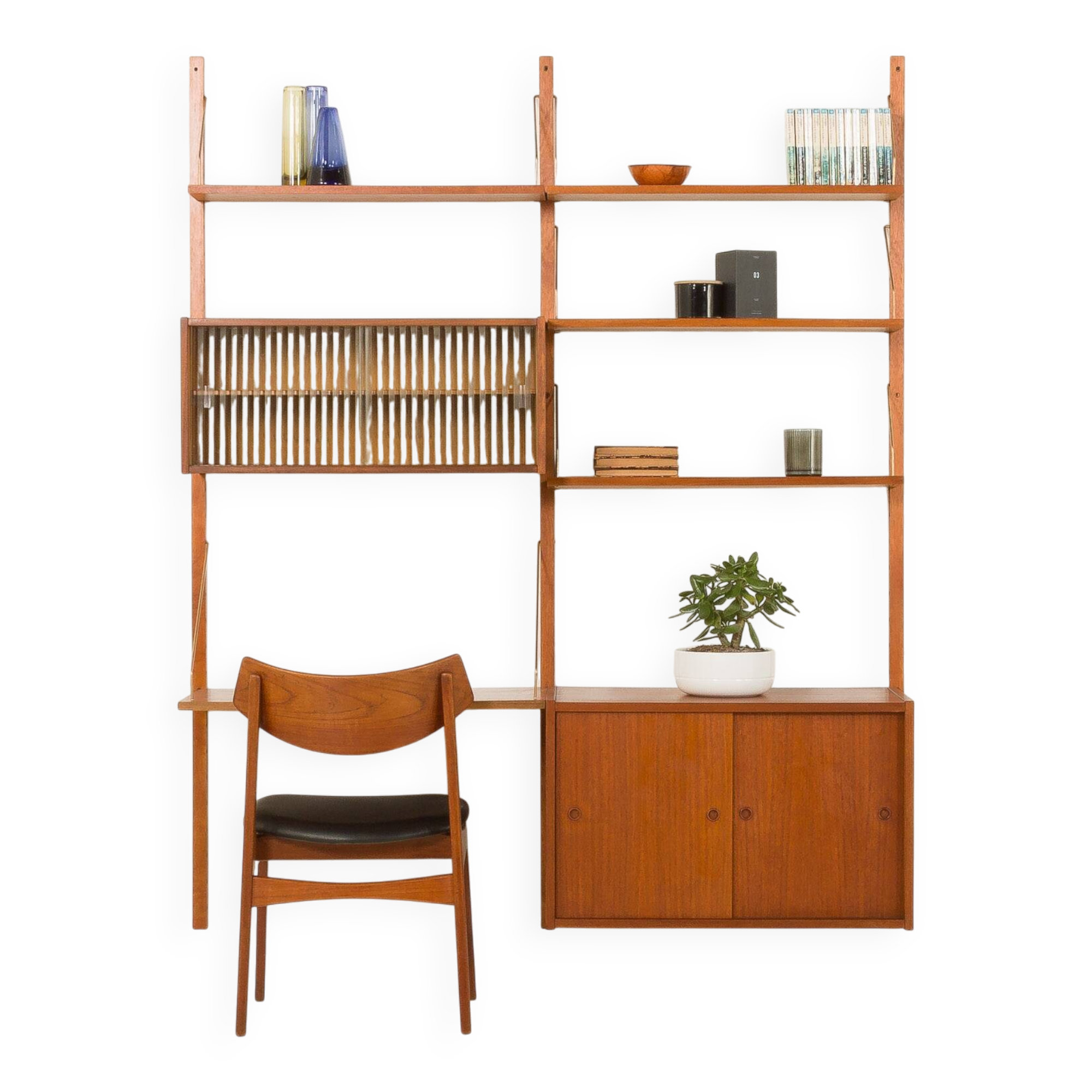 Preben Sorensen two bay teak wall unit, PS systems Randers, Denmark, 1960s