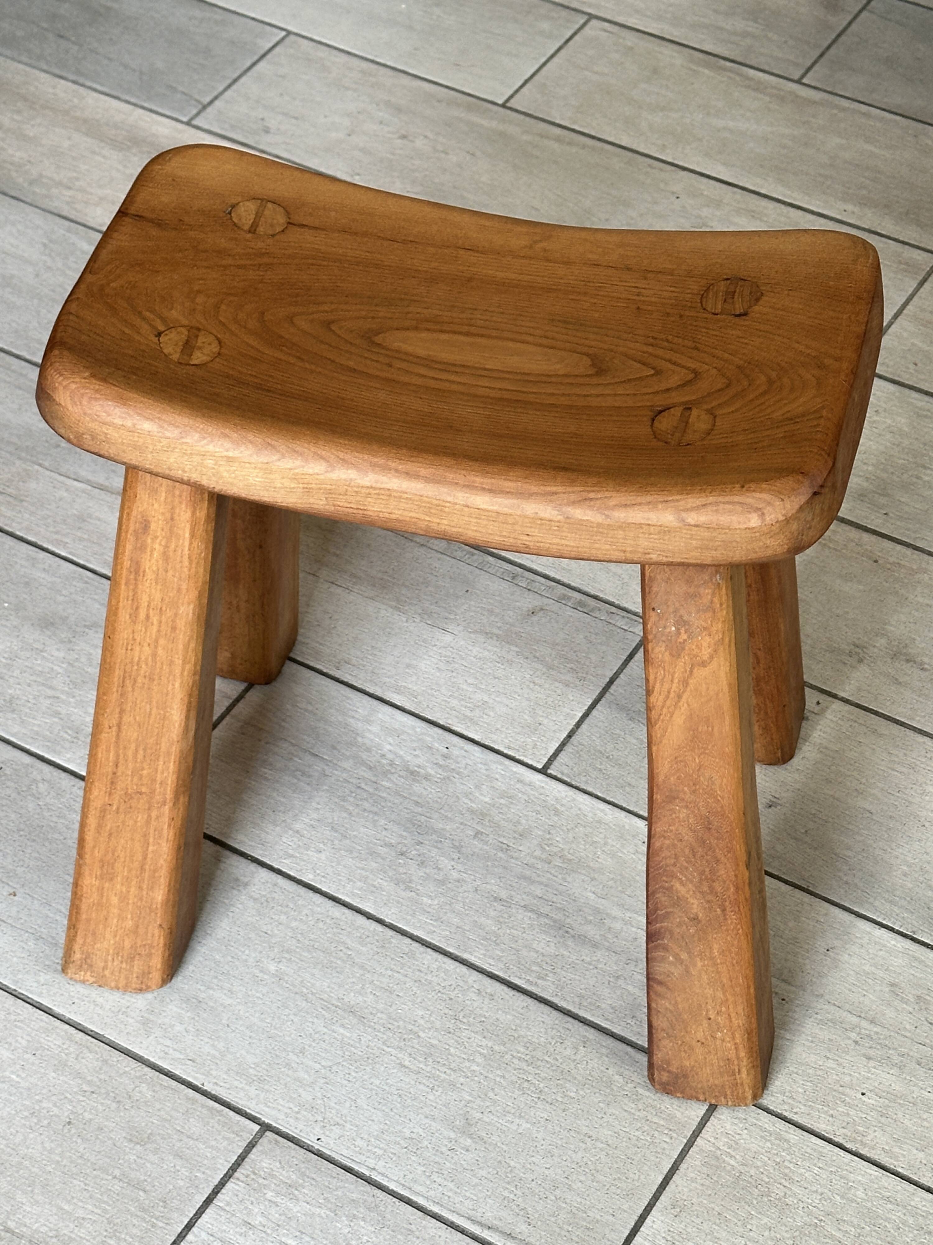 Vintage solid elm stool from the 70s