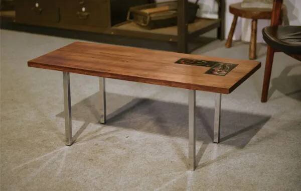 1960s designer coffee table in rosewood and ceramic