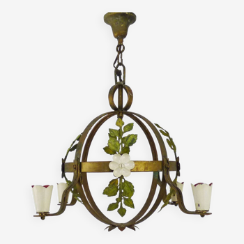 4-light ball-shaped chandelier with foliage. Italy. The 50's