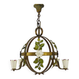 4-light ball-shaped chandelier with foliage. Italy. The 50's