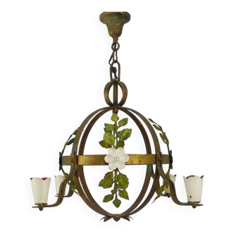 4-light ball-shaped chandelier with foliage. Italy. The 50's