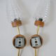 Pair of vintage wall lamps 1960 brass wood & glass