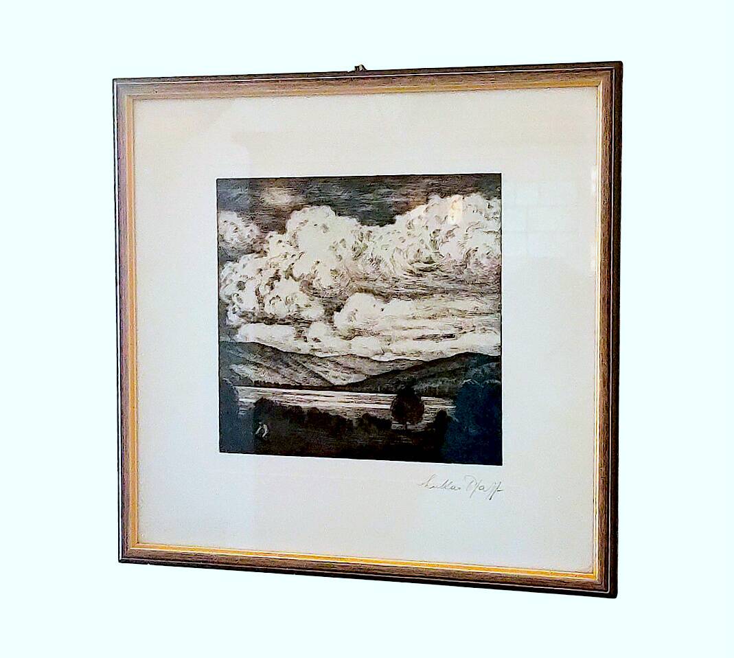 Signed painting by Lukas PFAFF (1901-1963) – Engraving, landscape of the Black Forest, 1950