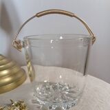 Glass ice bucket, gold handle, vintage 1960