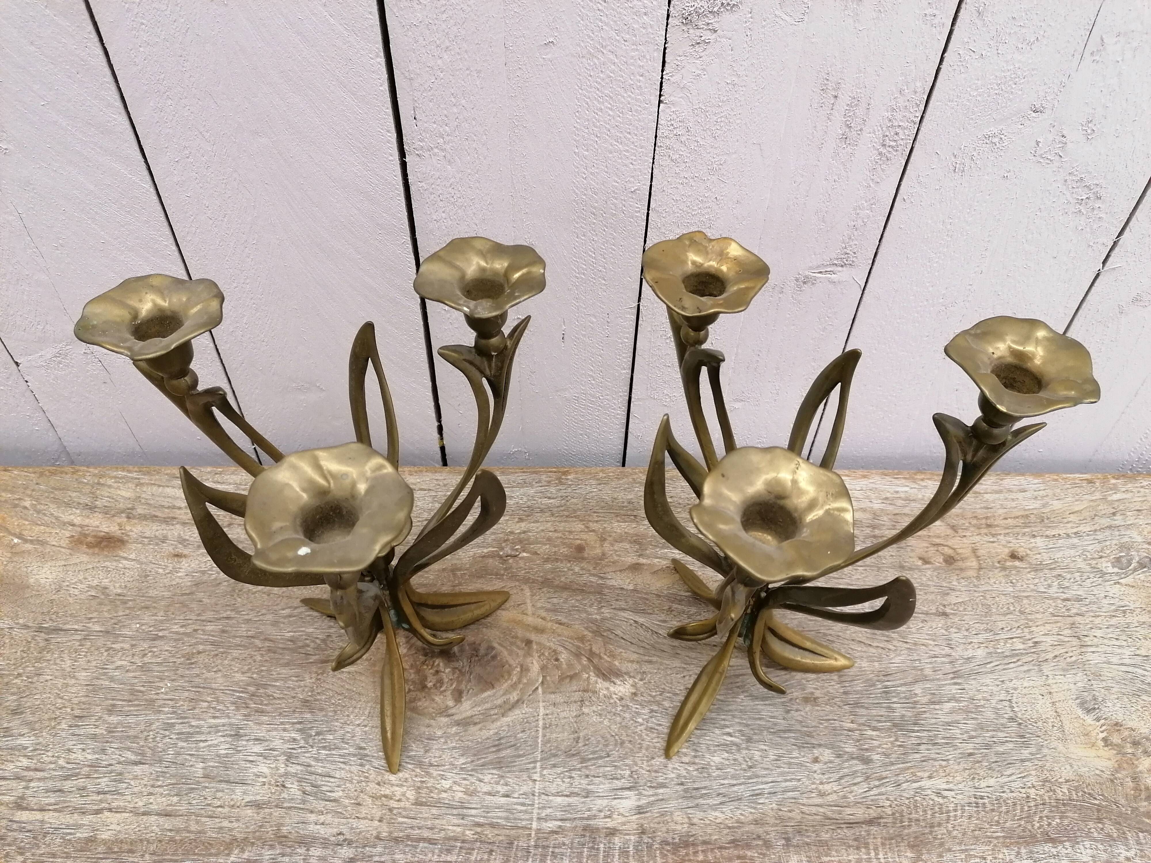 Brass art nouveau chandeliers
