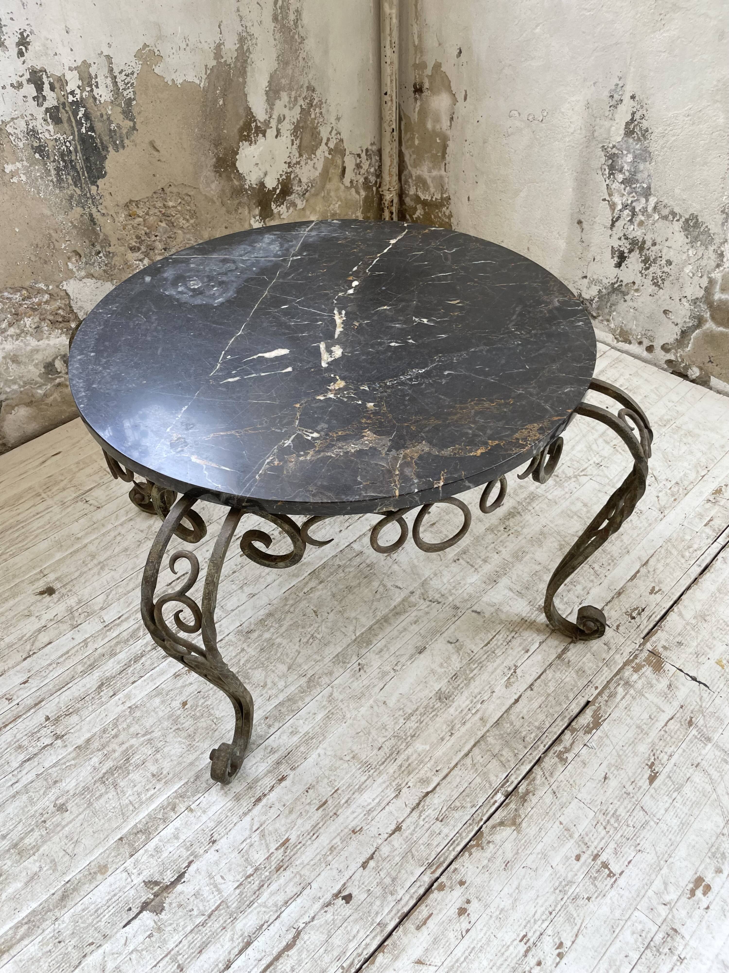 René Drouet coffee table in metal and black marble.