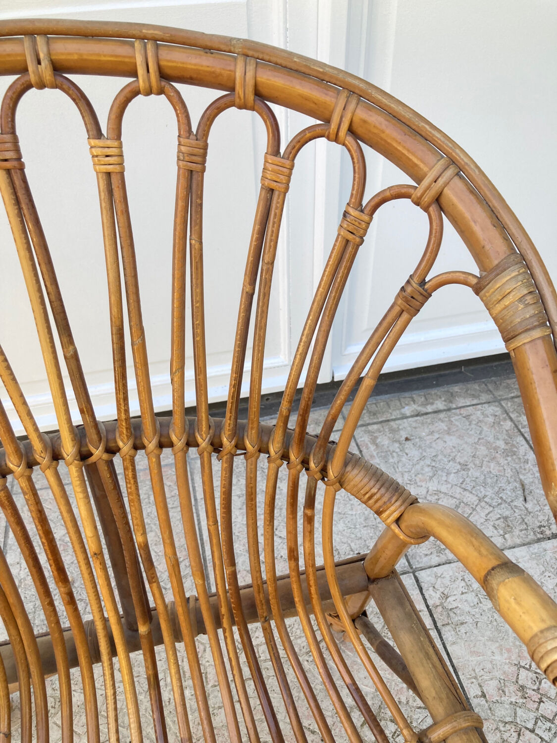 Vintage shell rattan armchair