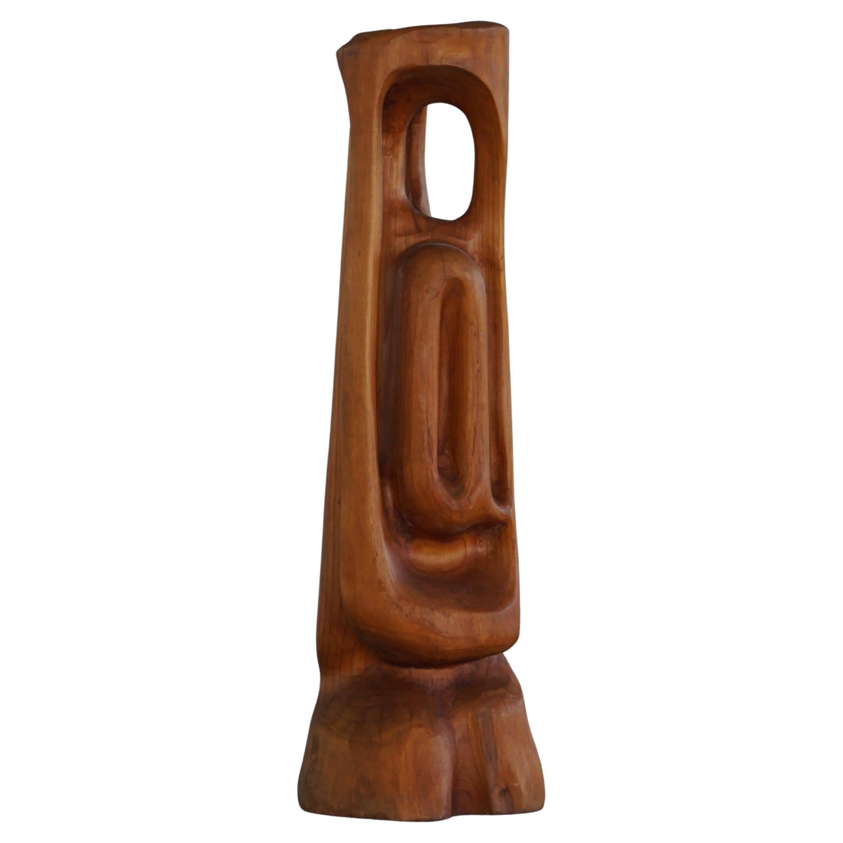 Large wooden sculpture "Woman" by Ole Wettergren, Danish modern, 1970s.