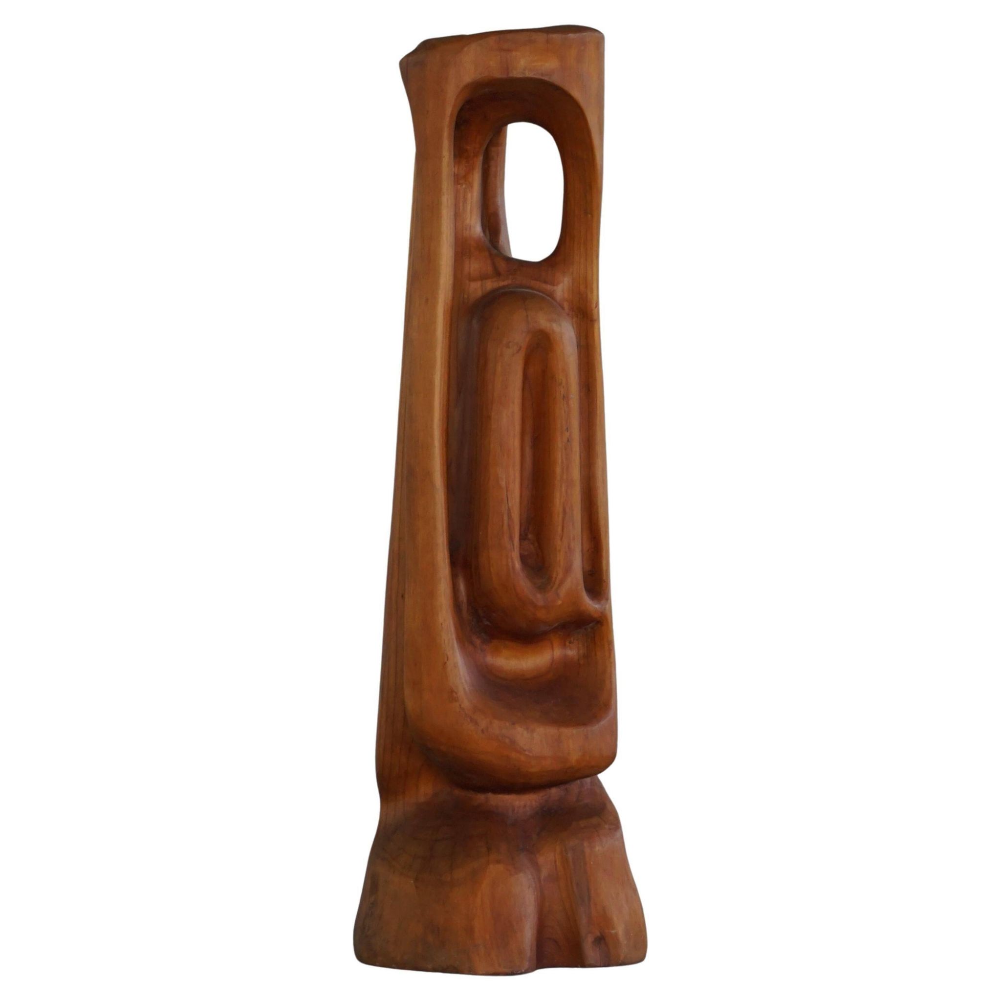 Large wooden sculpture "Woman" by Ole Wettergren, Danish modern, 1970s.