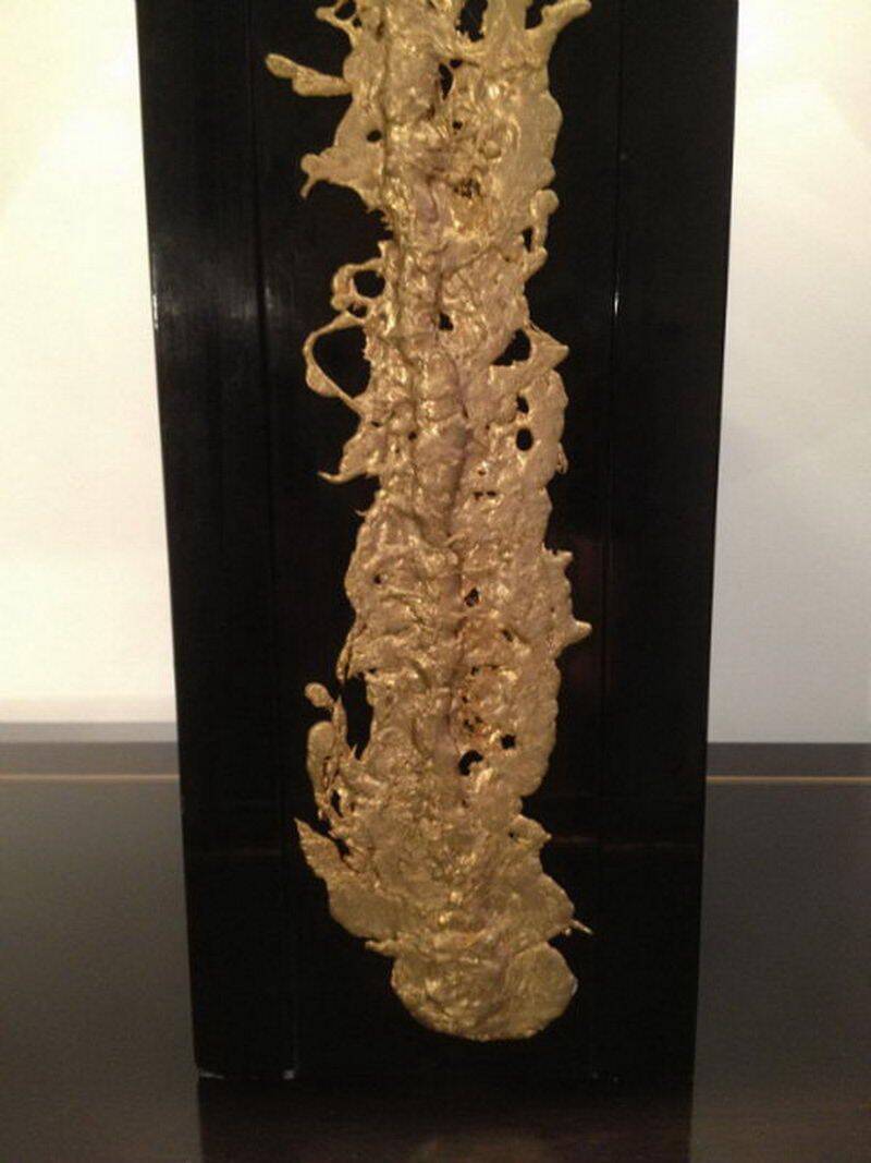 Large black lacquered lamp with gilt bronze decoration