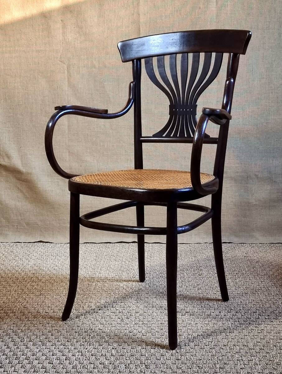 Fischel Jugendstil bistro armchair in curved wood, Thonet period