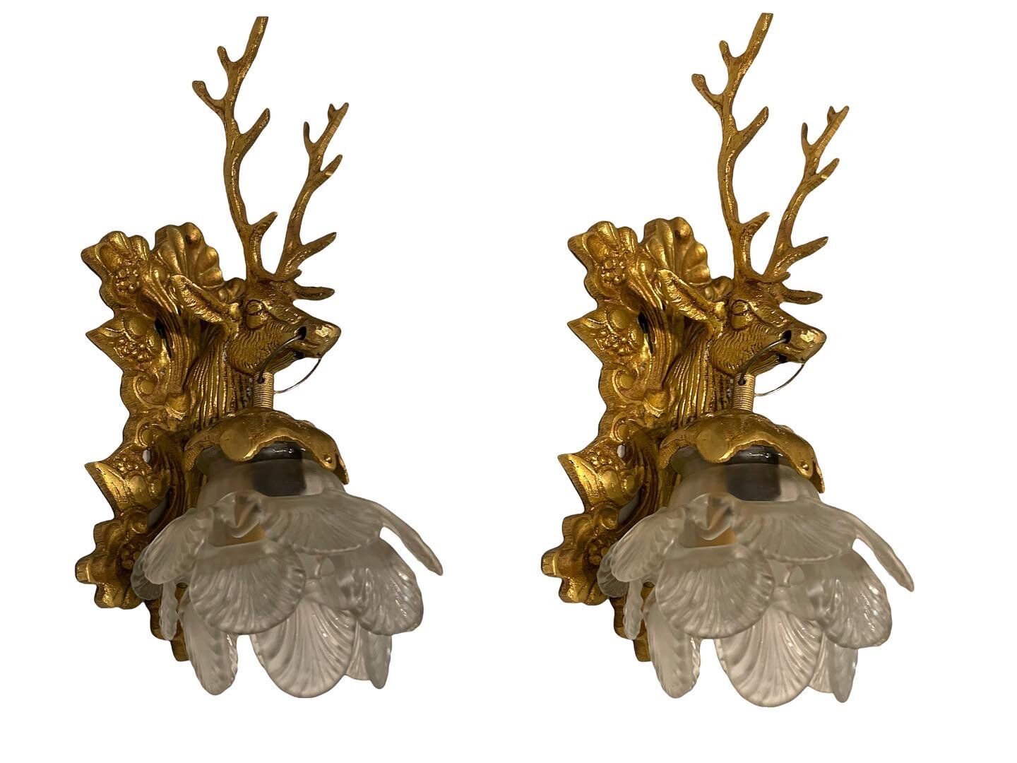 Stag Head Murano Glass Sconces, Set of 2