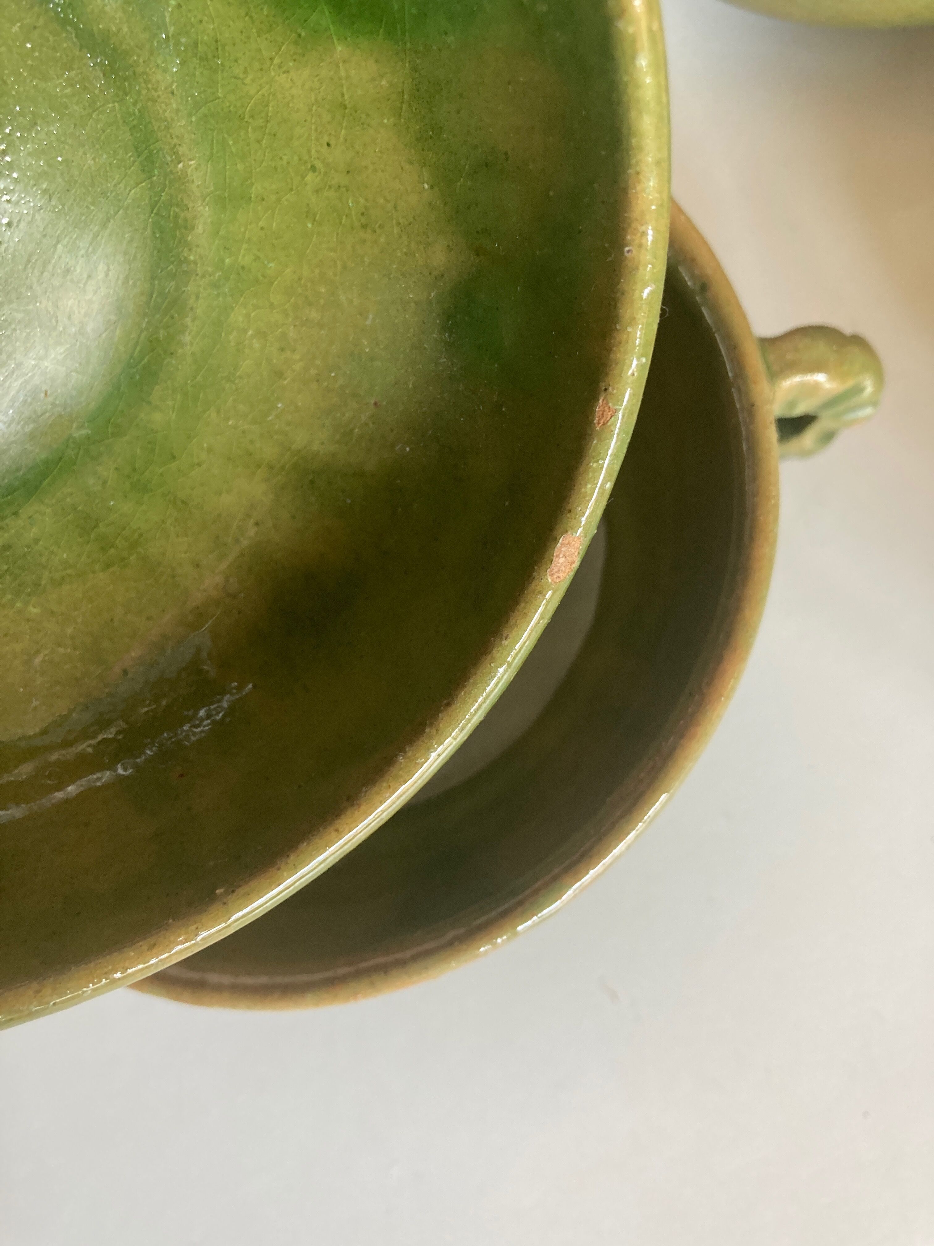 Set of 4 cups with starters or dessert in glazed earth of Biot green 1960