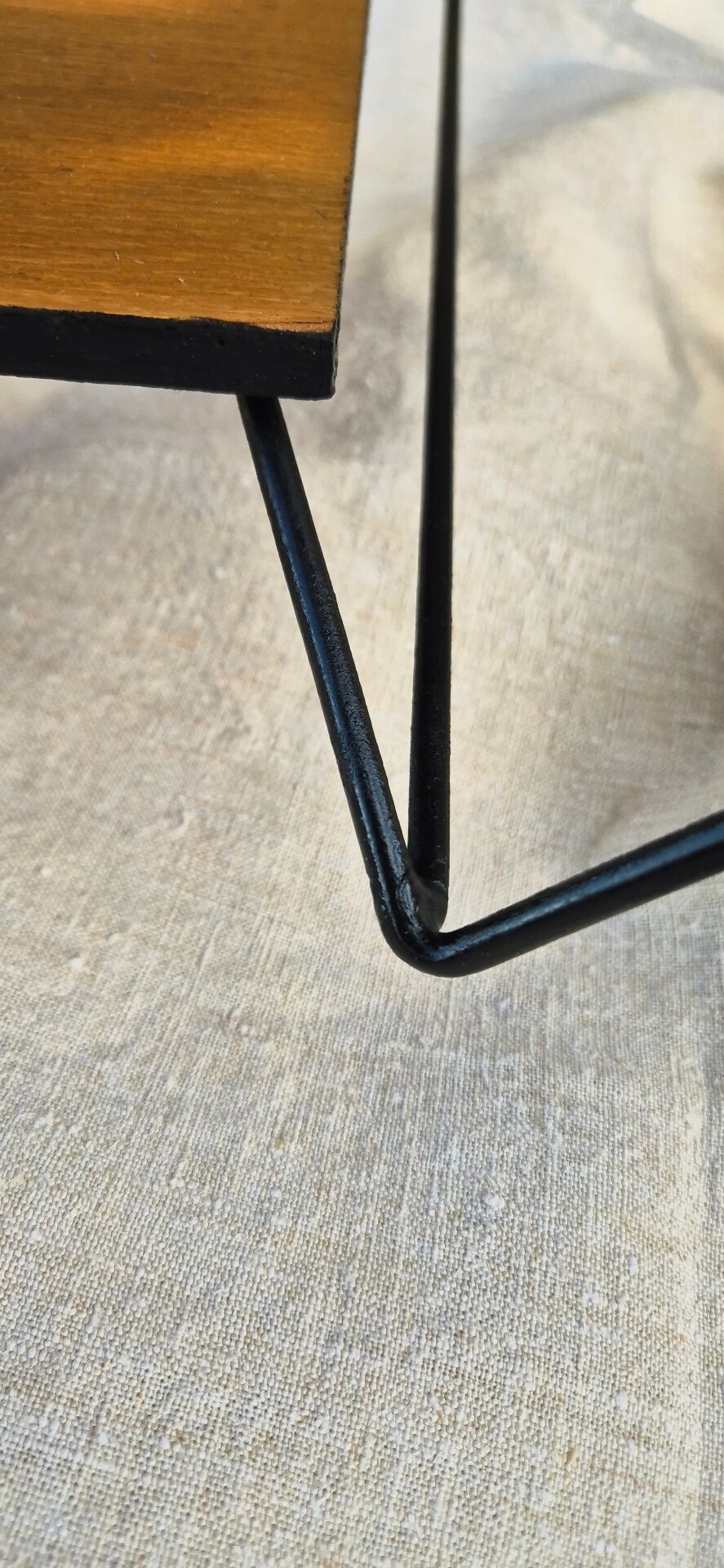 Small table, vintage Scandinavian TV unit in metal and wood, renovated.