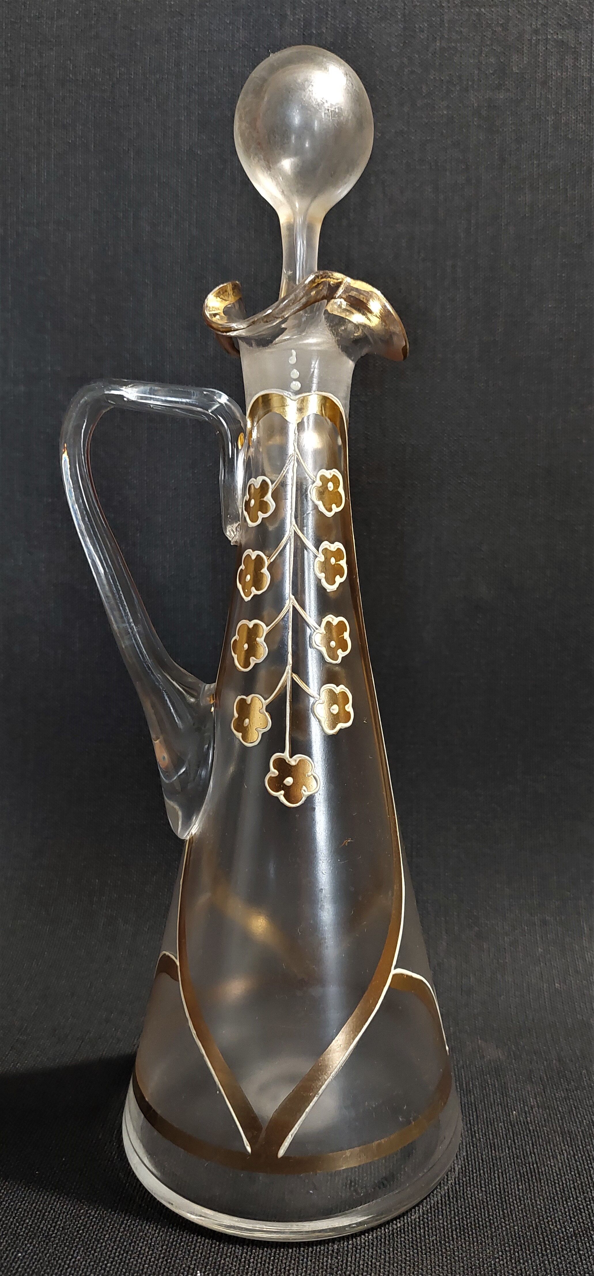Enamelled glass ewer decanter gold decoration numbered early twentieth art nouveau