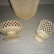 Lot of red and beige Emsa vases, flower spikes, pot cover and a bowl