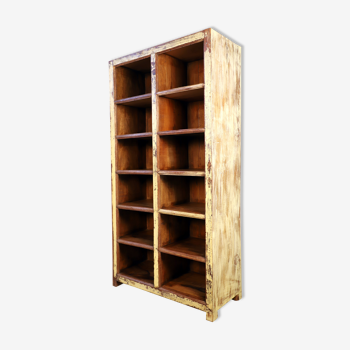 Open bookcase with 12 lockers in Burmese teak