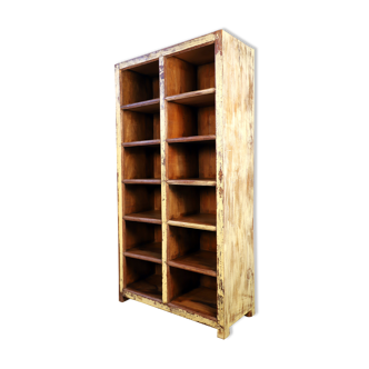 Open bookcase with 12 lockers in Burmese teak